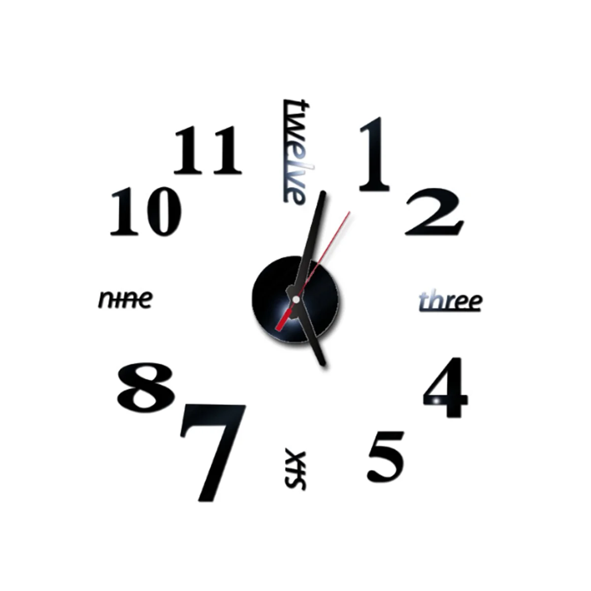 Reloj de pared 3D DIY, diseño moderno, relojes acrílicos grandes, para el hogar pegatina, decoración de habitación, reloj en la pared, números-Negro