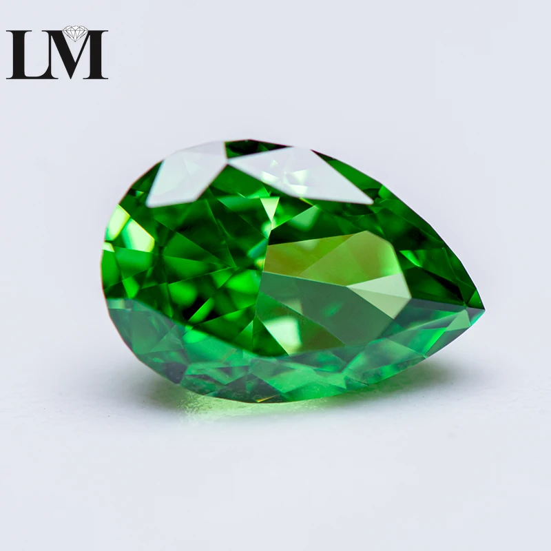 

High Carbon Diamond Cubic Zirconia Pear Shape Green Color 4k Crushed Ice Cut Extremely Shiny Quality Synthetic Cz Gems Jewelry