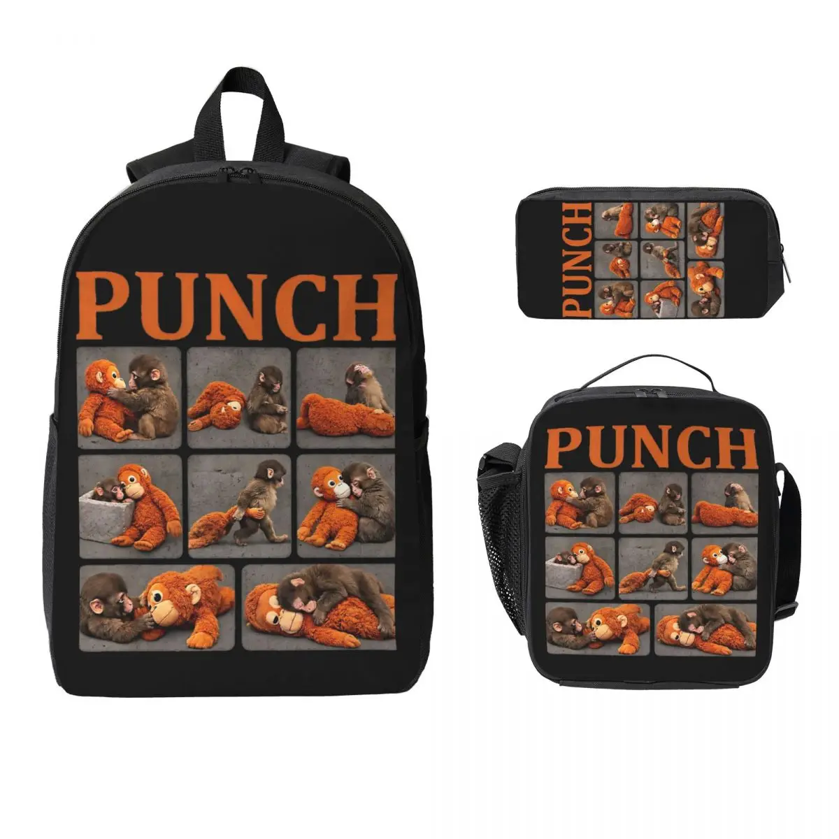 

Набор: Рюкзак, ланч-бокс и пенал с изображением обезьянки Team Punch для мальчиков и девочек, дошкольный рюкзак, школьный ранец