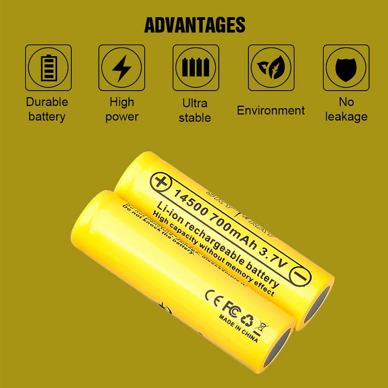 SKYRAY 14500 Rechargeable Battery 3.7V 700mAh AA Lithium ion Cell suitable for Electric Toothbrush Razor Barber Flashlight