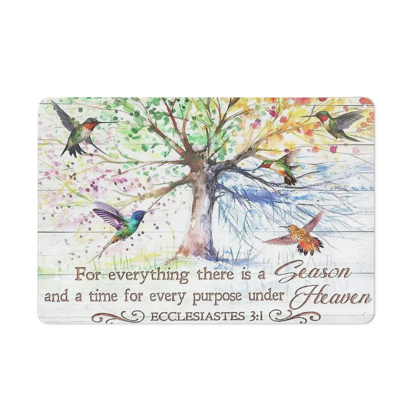 FixeLLD Rustic Metal Tin Sign Hummingbird Wall Art For Everything There Is A Season Ecclesiastes Artwork Wall Art For Living Roo