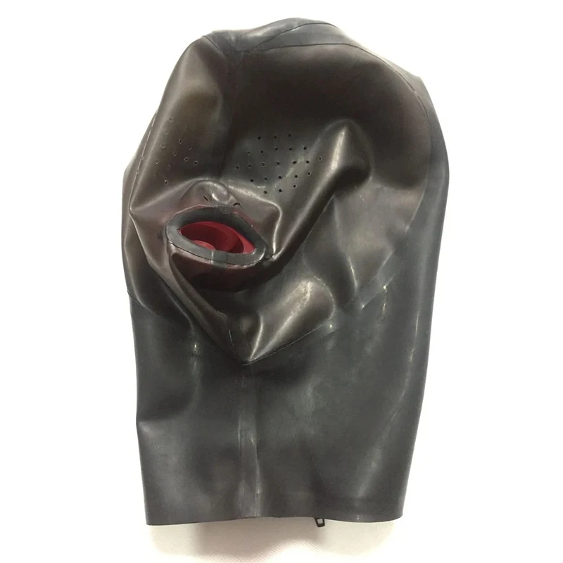 Latex Hood Sexy Fetish Black with Transparent Black Rubber Mask with Nose Tube Gag Back Zip Halloween Costumes Custom Made