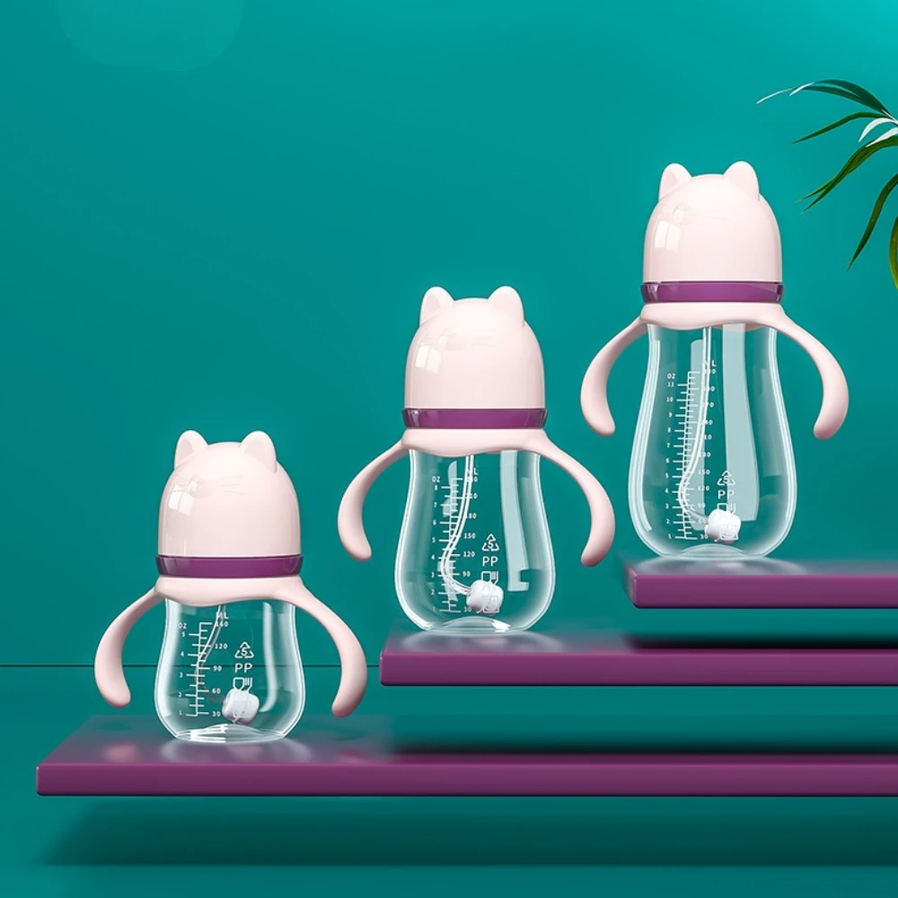 

160ml/240ml/330ml Baby wide caliber PP straw, food grade silicone bottle, baby plastic drinking bottle with handle