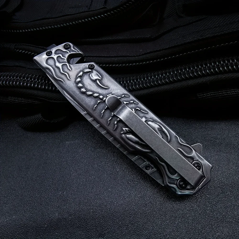 Outdoors Camping Folding Knife EDC High Hardness Military Tactical Pocket Knives for Fishing Scorpion Relief Handle Men\'gift