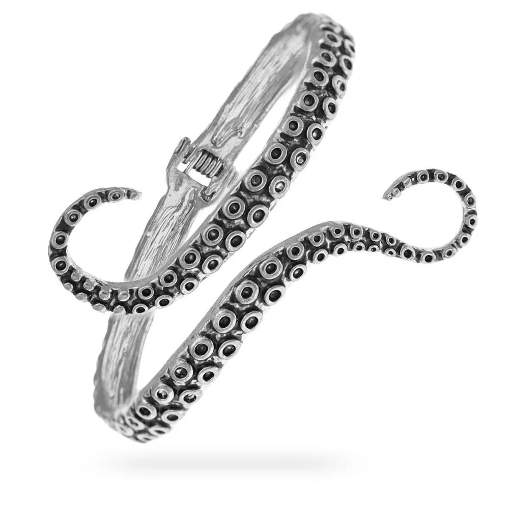 Vintage Octopus Gothic Bracelet Antique Carve Octopus Tentacles Gothic Bangle Gold Silver Plated Open Cuff Bracelet For Women