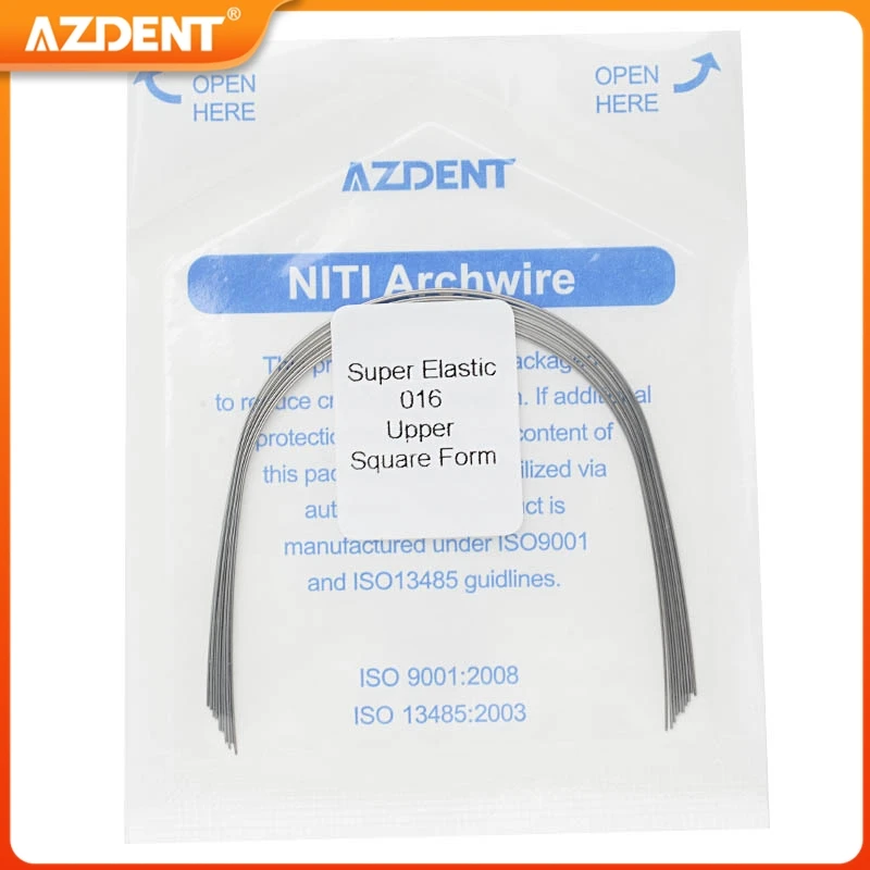 10 paczek Dental ortodontyczne super elastyczne Niti okrągłe druty łukowe AZDENT kwadratowy kształt łuk górny dolny 10 sztuk/paczka