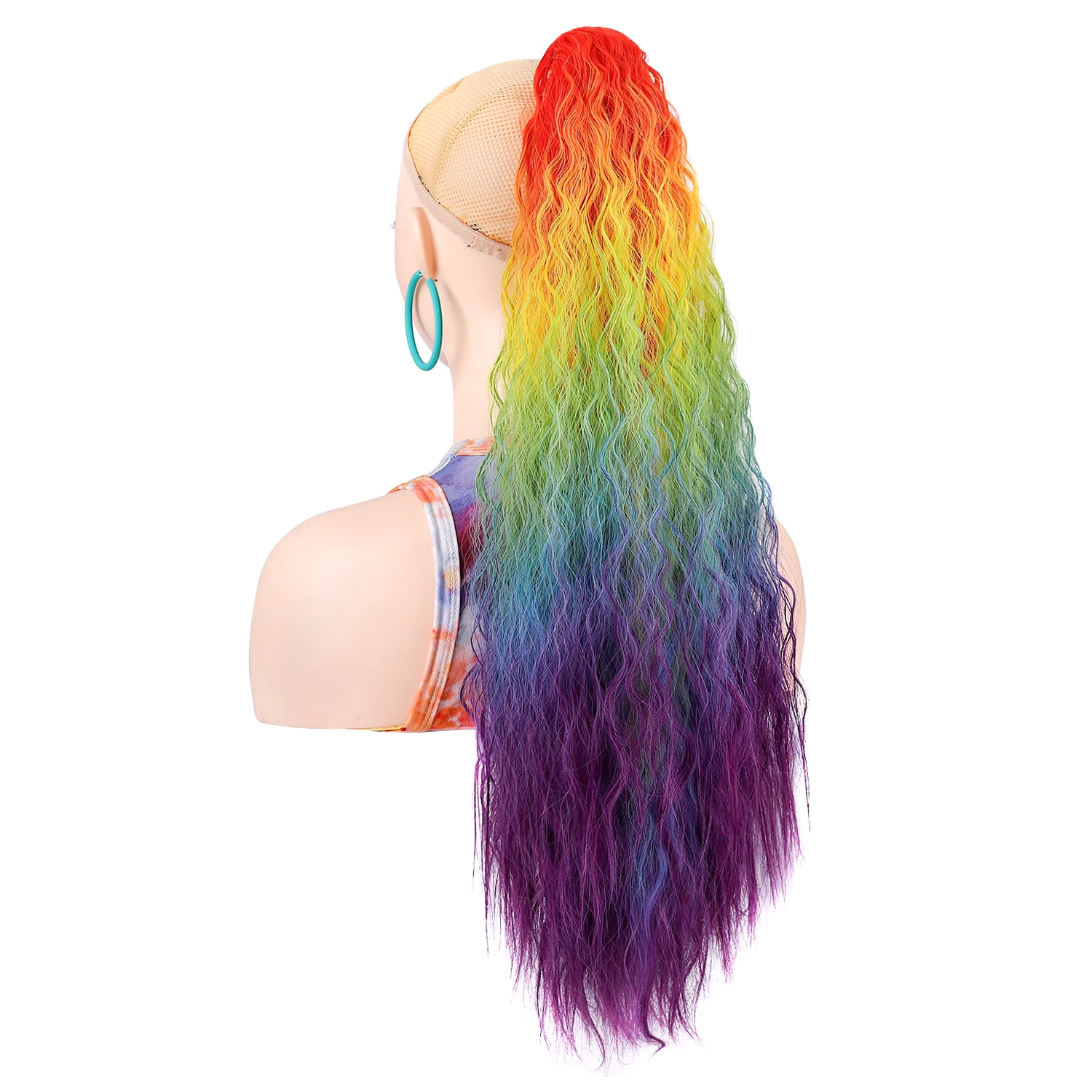 Ponytails Long Curly Hair Claw Ponytail Extension Claw Clip On Hair Synthetic Rainbow Hairpiece Women’s Daily Party Cosplay