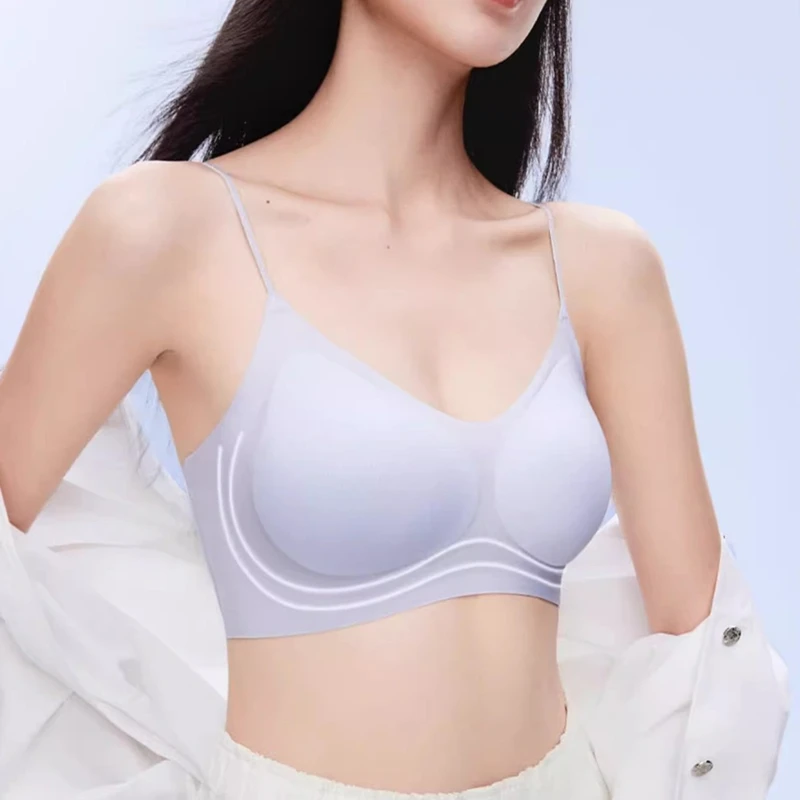 No Trace Invisible Ice Silk Thin Bra Wireless Anti Exposure Daily Ladies Intimate Bra
