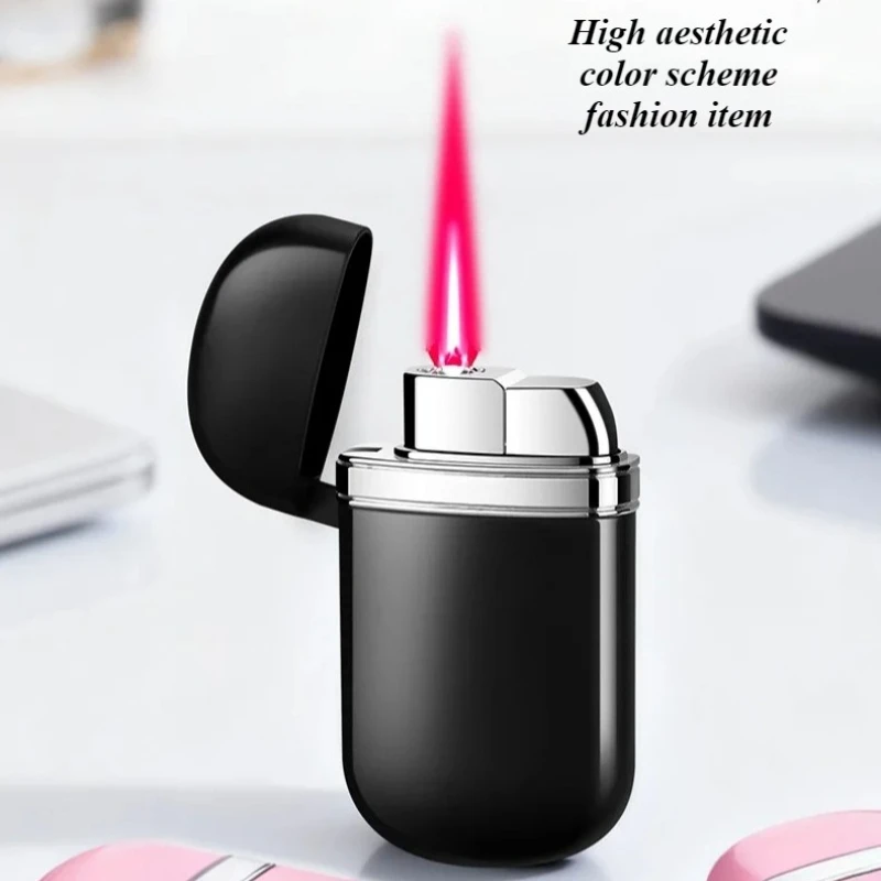 

Pebble Shaped Windproof Red Flame Lighter With Metal Body, Compact And Portable Inflatable Straight Tube Men's Gift Lighter