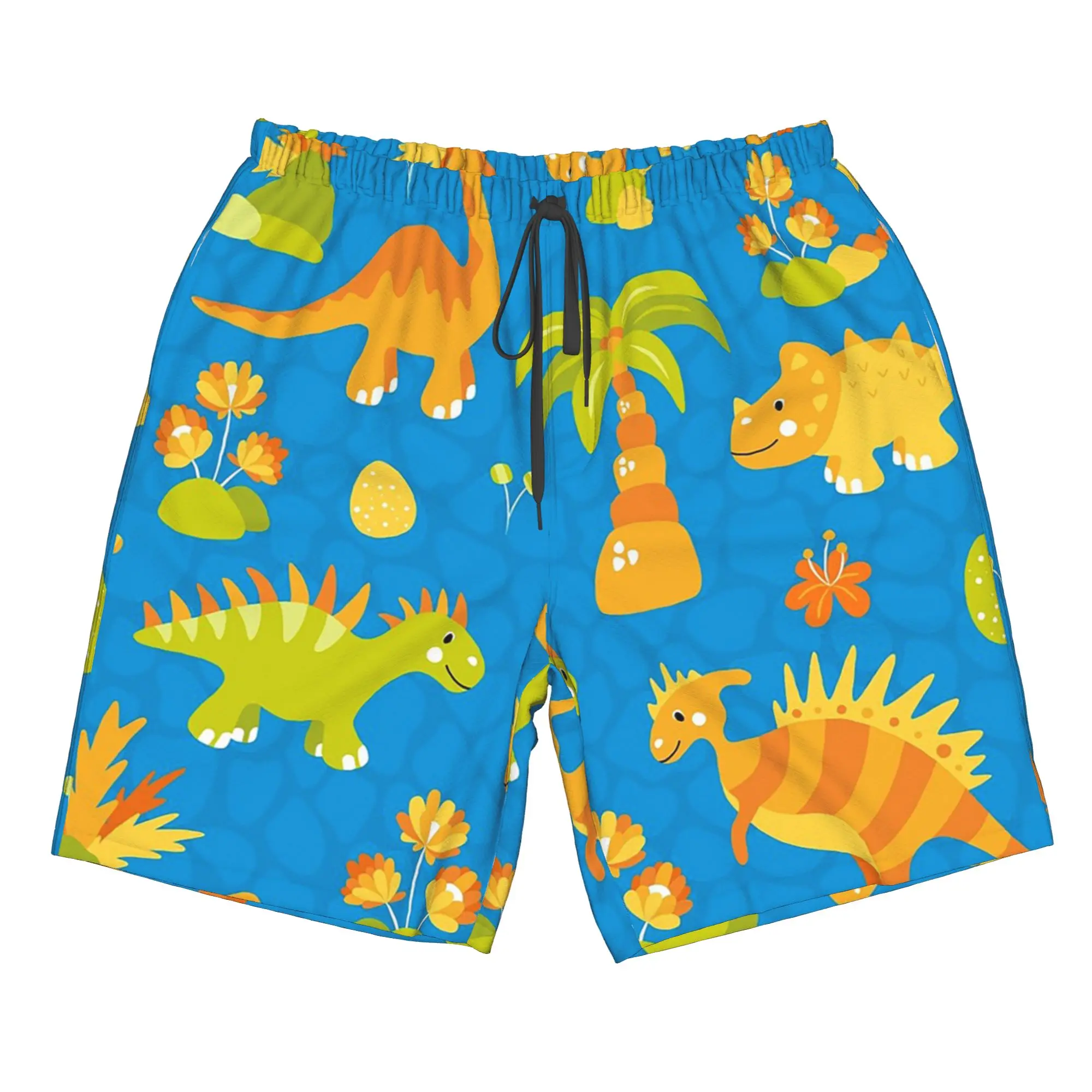 Colorful Dinosaur And Palm Tree Pattern Trunks Beach Board Shorts Casual Quick Dry Swim Summer Men Pants
