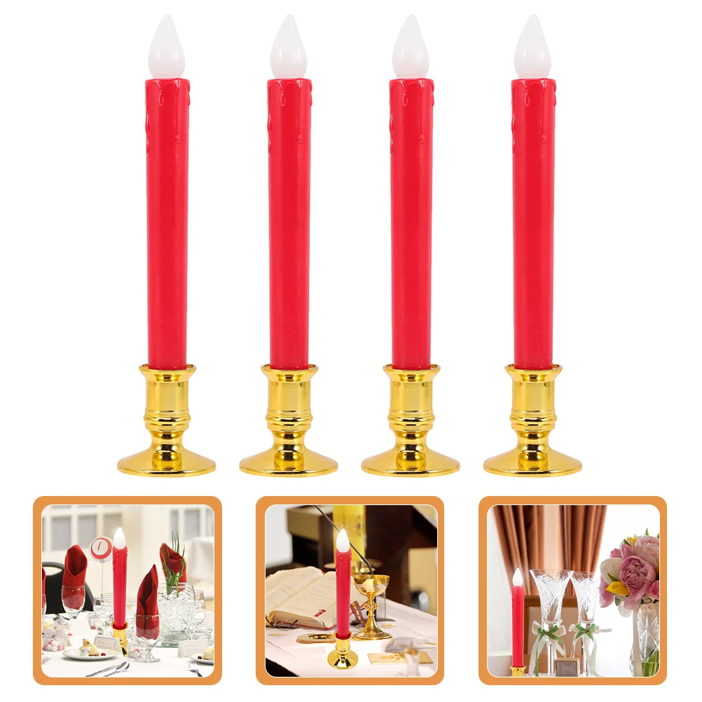 4 قطع شموع مستدقة عديمة اللهب LED واقعية تعمل على شموع ديكور عطلة الزفاف في عيد الميلاد
