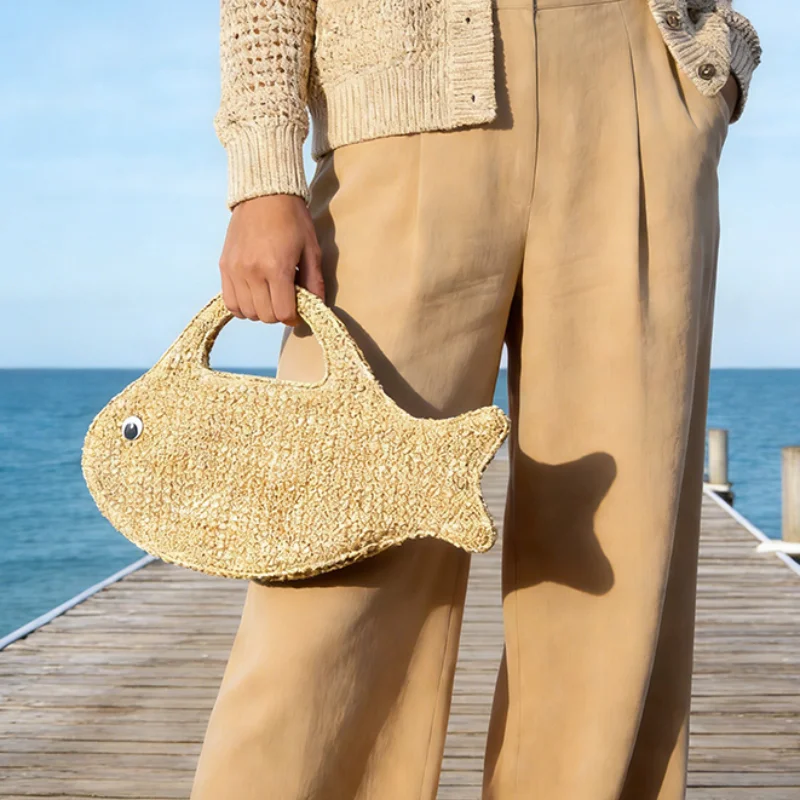 

Beach Vacation Woven Bags For Women Cute Little Fish Beach Vacation Stylish Woven Bag Exquisite Coin Purse Evening Woven Handbag