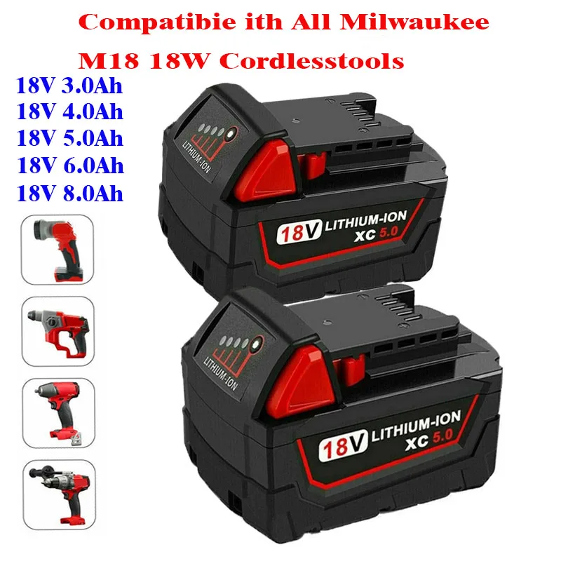 

18 в для аккумулятора Milwaukee M18 M18B6 XC 3,0 Ач li-ion 48-11-1860 48-11-1852 или зарядного устройства 48-11-1850 48-11-1840, беспроводные электроинструменты