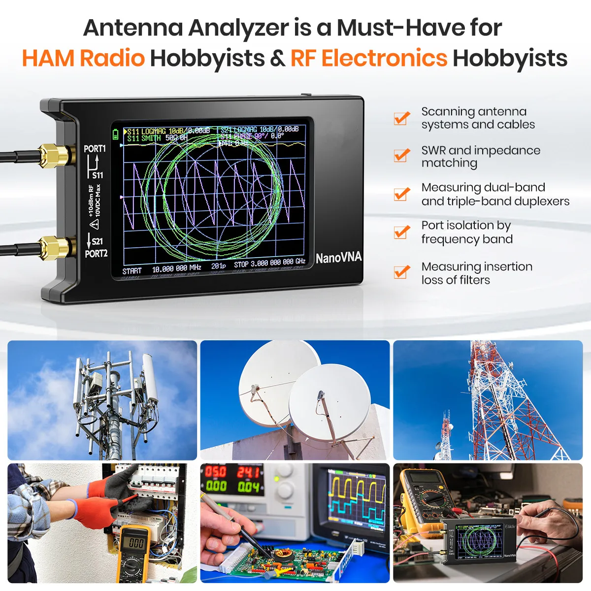 2024 Updated10k-1.5GHz NanoVNA-H4 4inch Vector Network Analyzer HF VHF UHF Antenna Analyzer V4.3 with SD Card Slot