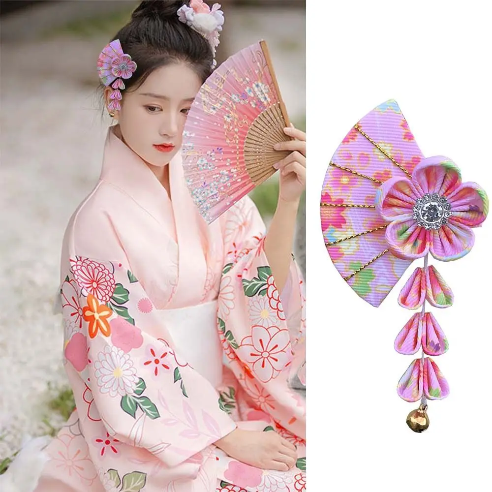 Lovely Bell Kimono Sakura Hairpin Flower Sakura Tassel Fan Hair Clip Hanfu Fan Hair Clip Girl Hair Accessories Children