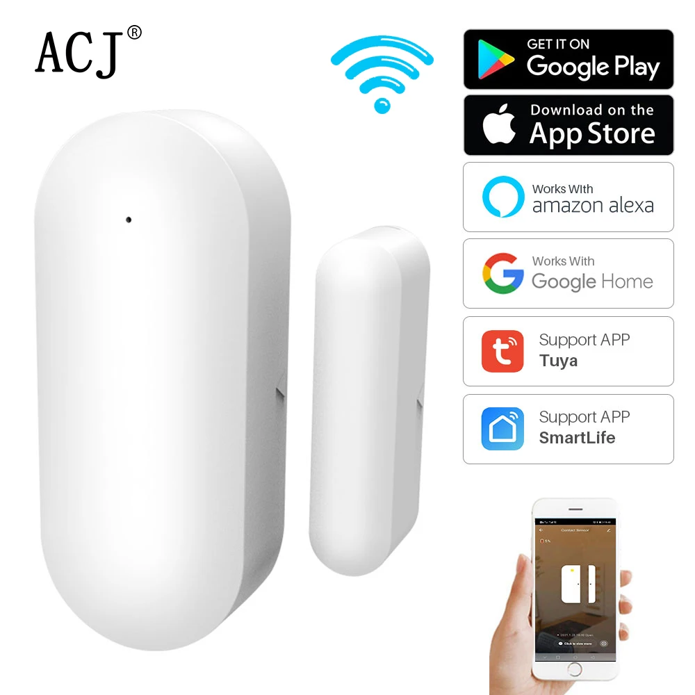 

Tuya Smart WiFi Door Sensor Window Detector Open/Close Detector Security Protection Alarm Detector Work With Home Smart Life App