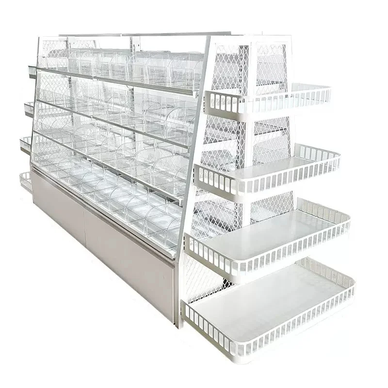 Supermarket snack display stand chocolate acrylic candy dessert food floor counter metal points sales