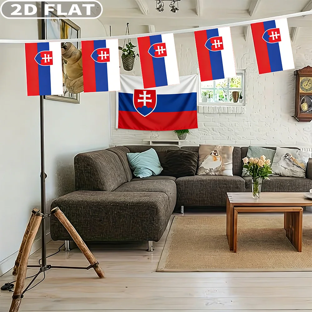 2D FLAT 1 Pack Slovakia National Flag & 10pcs String Flags, White-blue-red Horizontal Stripes, Polyester Garden Flag