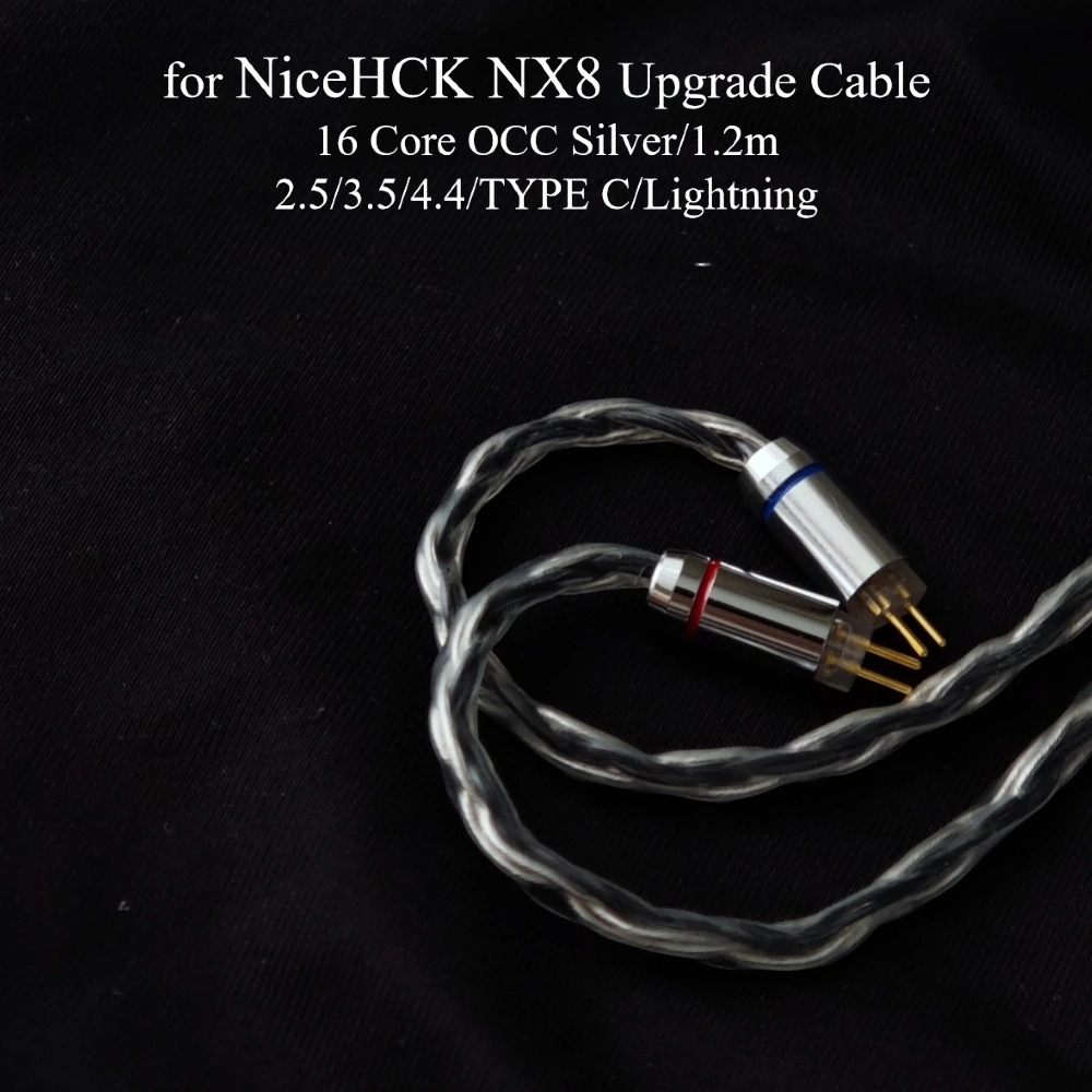 Для NiceHCK NX8 Himalaya 16-жильный кабель для обновления 3,5 мм с микрофоном 2,5/3,5/4,4 мм/Type-C/Lightning Сбалансированный серебристый + провод для наушников OCC