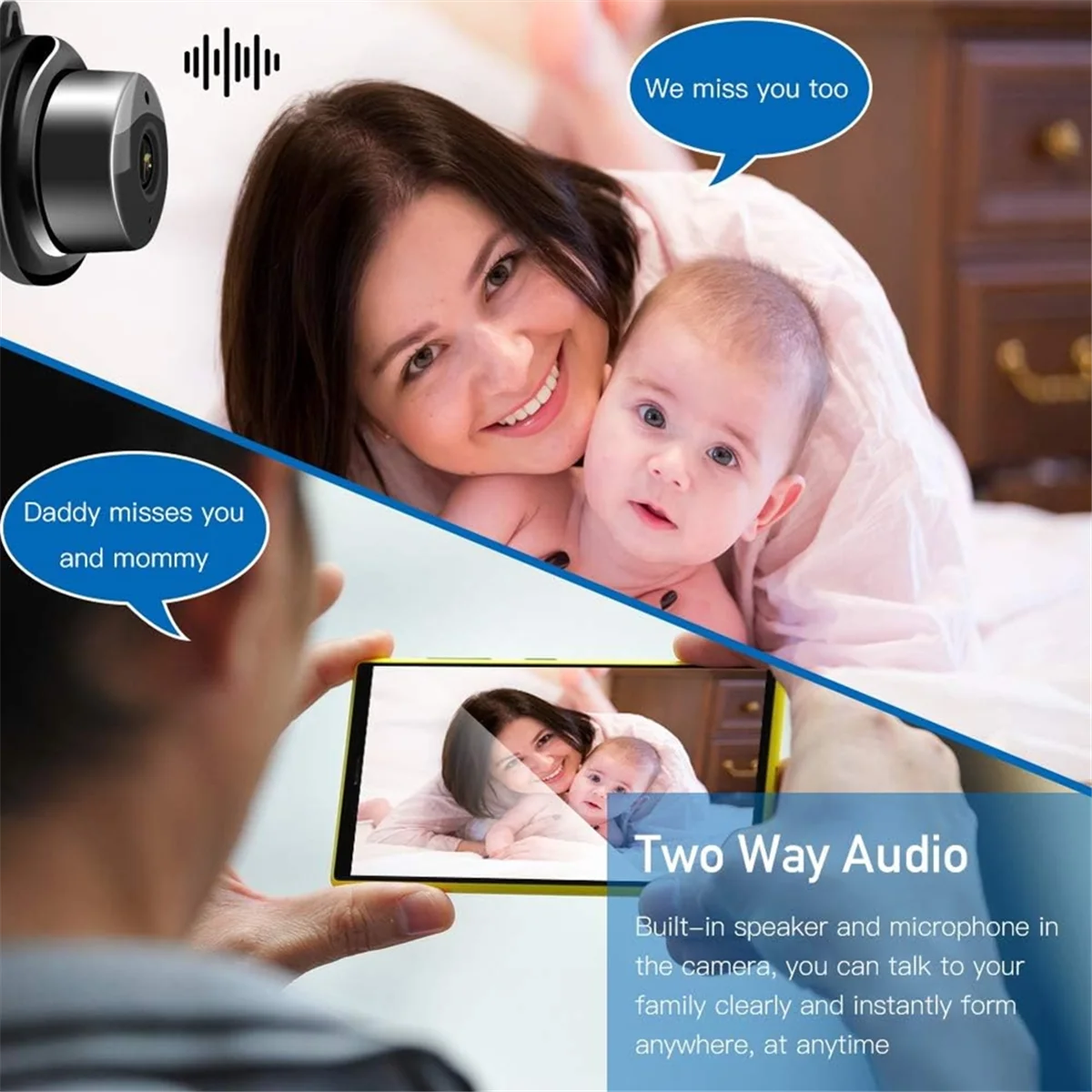 ABJZ WiFi Wireless Home Security Videocamera HD 1080P/Camera dome/Visione notturna/Camera IP domestica/Rilevazione movimento