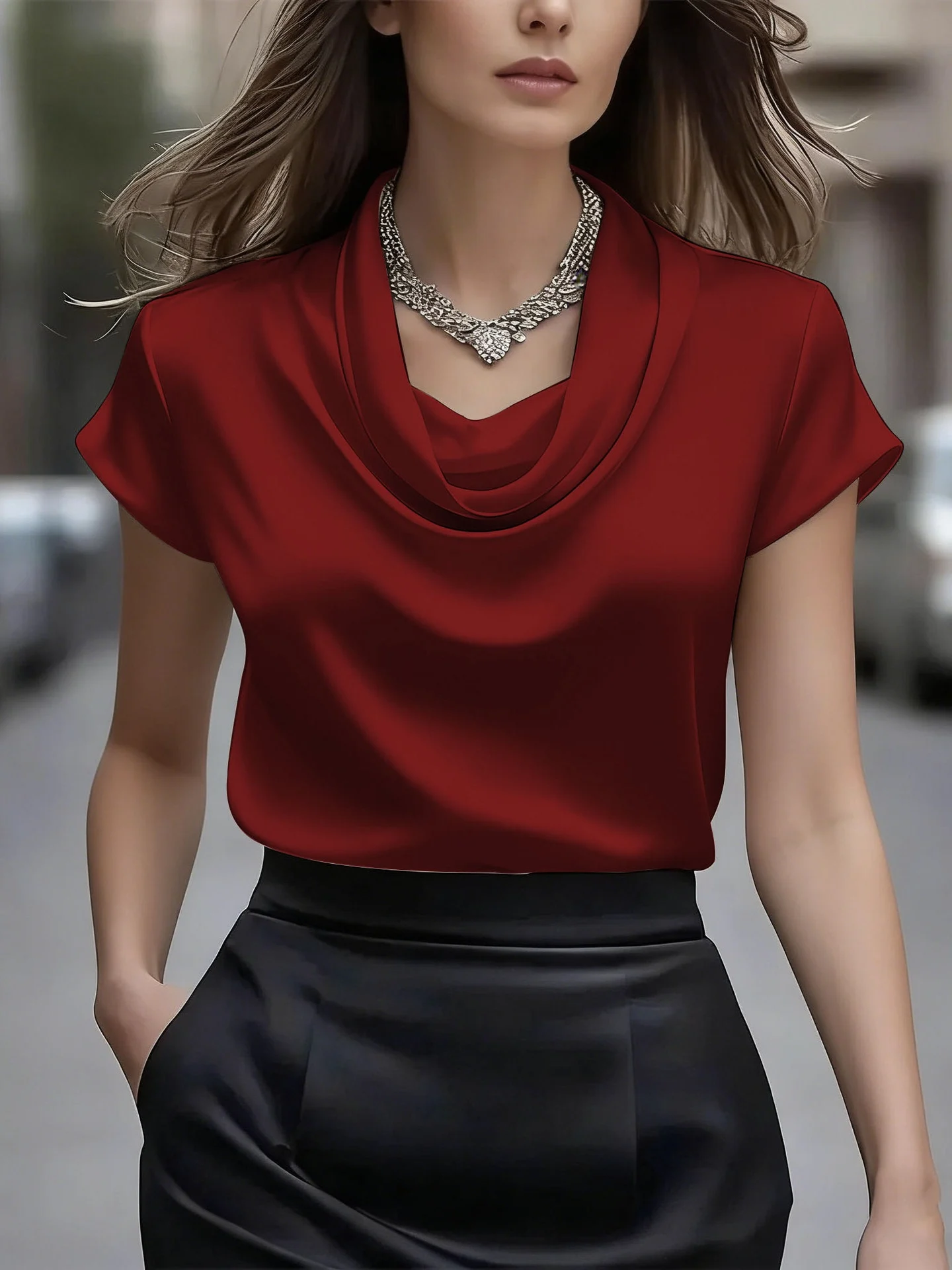Casual Style Short Sleeve T-Shirt Women's Standard Fit Polyester Fabric Elastic Ammonia Fiber Spring 2026 New Cross-Border Item