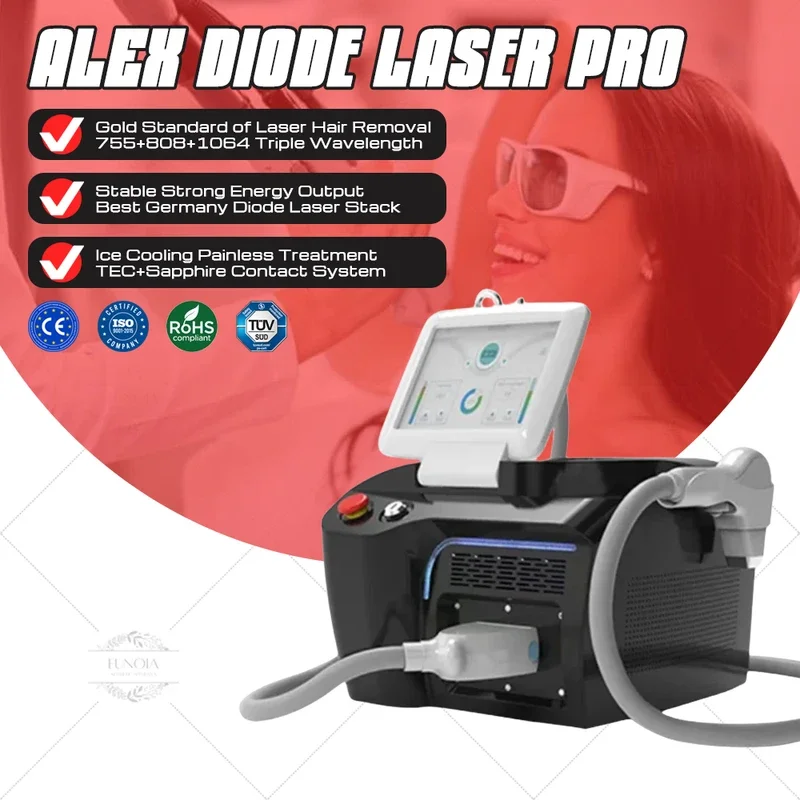 Alex Diode Laser Pro Hair Removal Machine Triple Wavelength Depilation Skin Rejuvenation Professional Beauty Salon Equipment