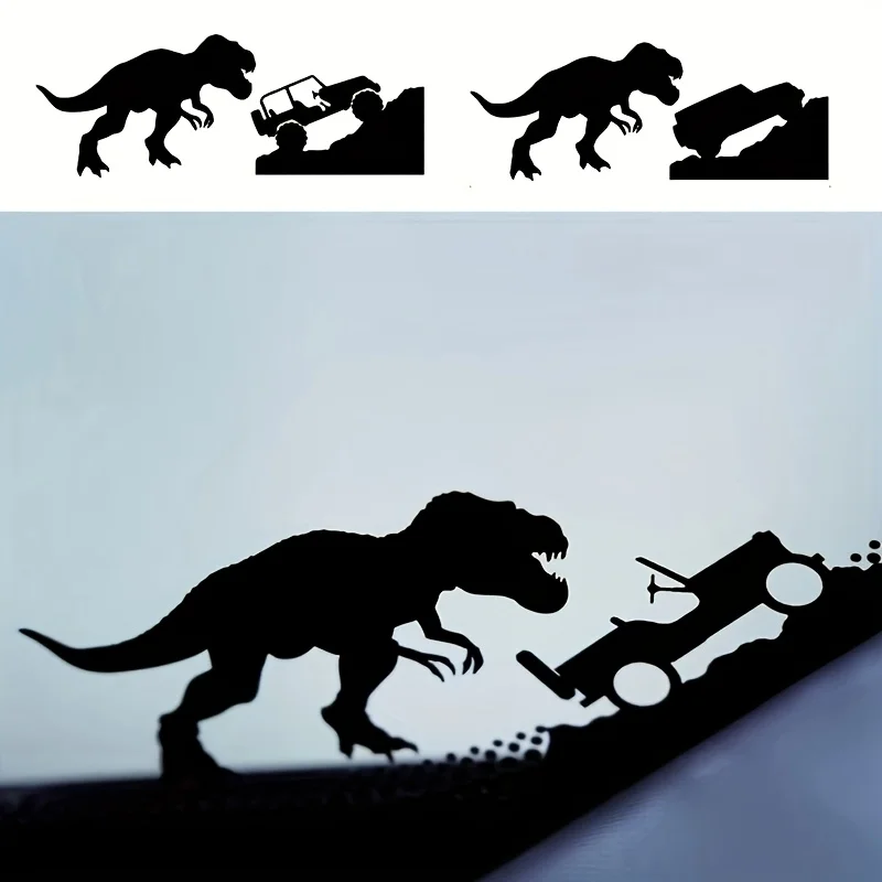 

1PC Eye - catching Dino & Car Silhouette Sticker Set, Great for Bike Frames, Lockers, Wall Art & Adventure - Inspired Gear
