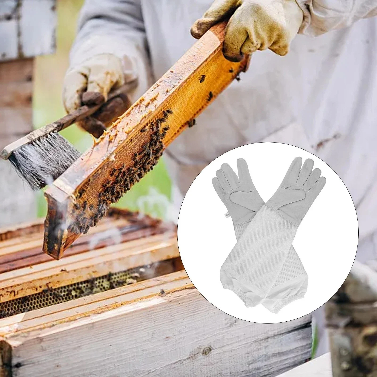 Neue Mesh-Imkerei-Handschuhe, langärmelige Handschuhe, die Bienenbisse vorbeugen, dreilagige Netzbelüftung, leichte, atmungsaktive Handschuhe