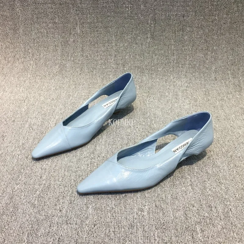 Mocassins bleus à talons bas pour femmes, chaussures confortables pour femmes, chaussures d'été élégantes, Parker pointu, haute qualité, populaire, jeune, 2024