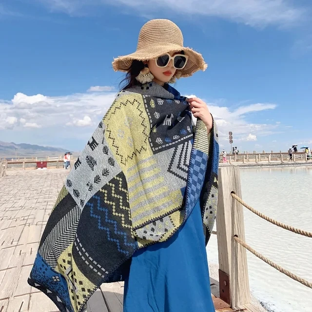 Poncho Cape Autumn and Winter Scarves Women's Travel Shawl Imitation Cashmere European and American Ethnic Style Split Cloak