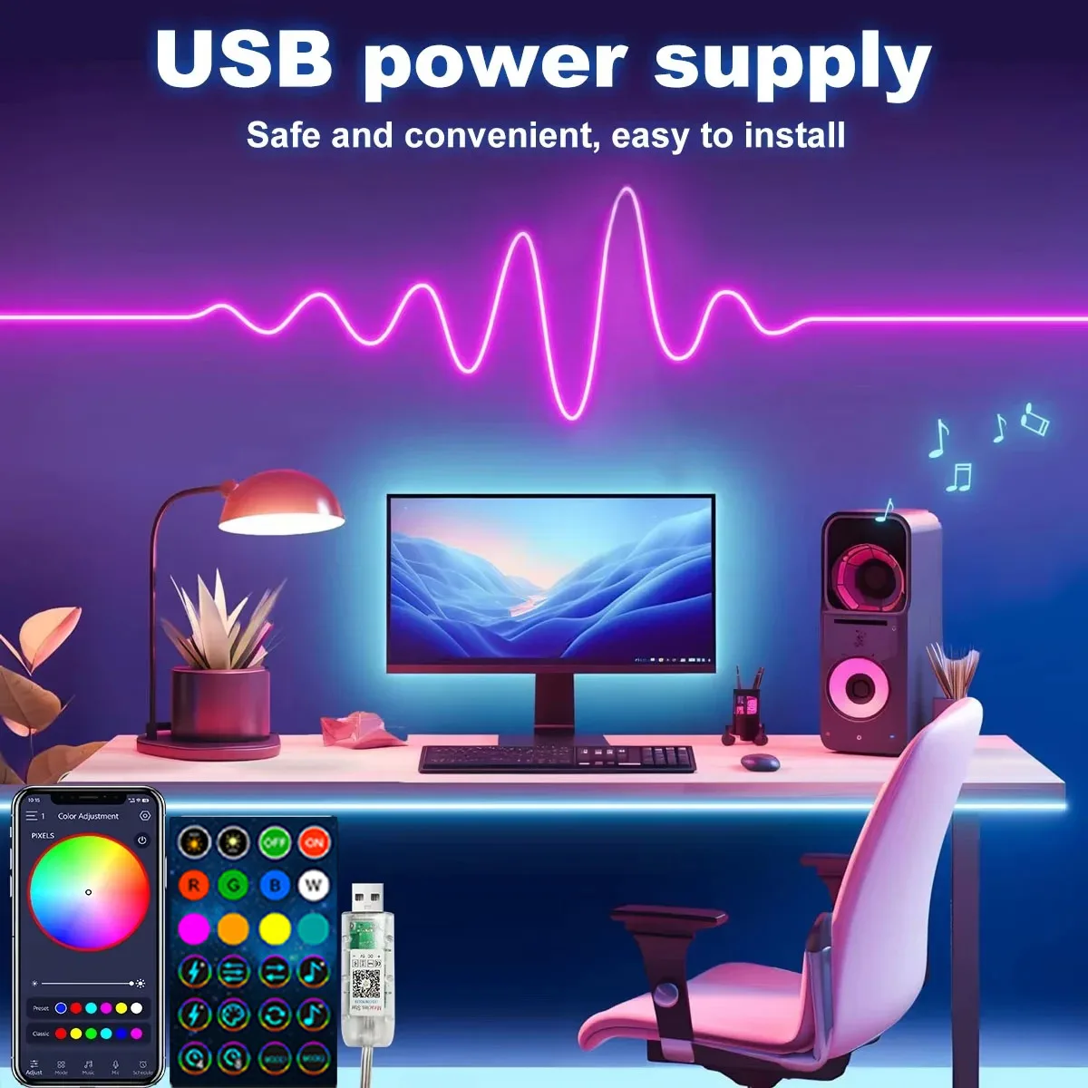 

RGB Neon Strip Light With Remote Control Flexible Strip Light Bluetooth Light USB Waterproof Home Decoration 5V 1m 2m 3m 5m