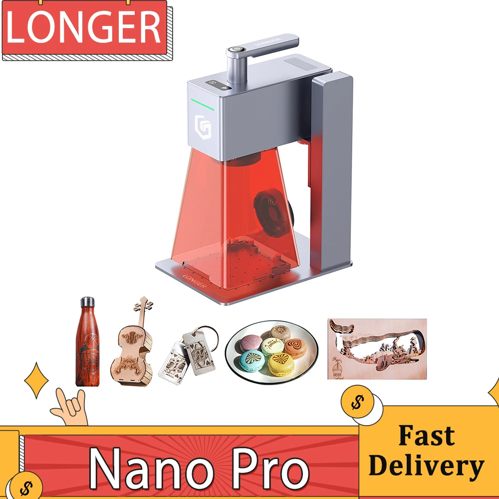 LONGER Nano Pro 12W Portable Laser Engraver, Two Diode Lasers with FAC, 5000mm/s Ultra-Fast Speed, 0.02mm Precision with Field