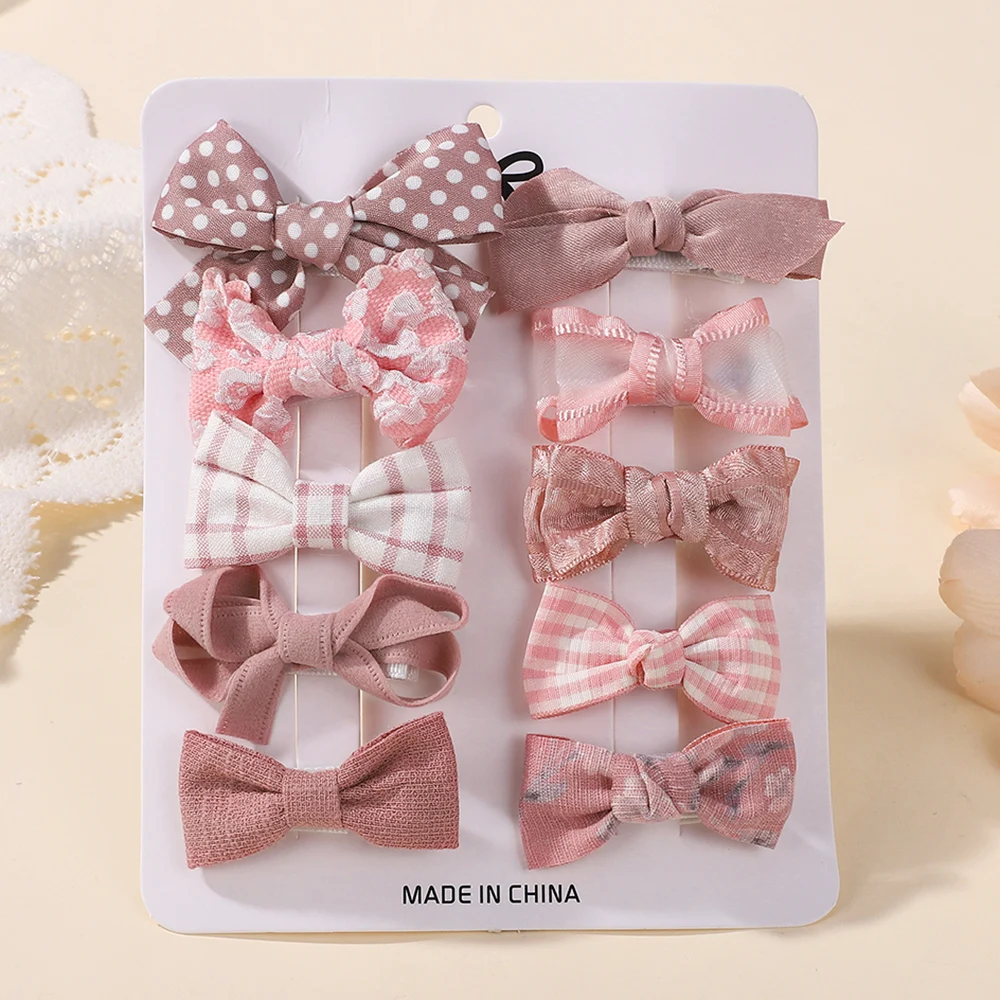 10Pcs Bowknot Haar Clips Set Süße Mädchen Haar Pony Hairgripes Kinder Sicherheit Schutz Tasche Tuch Haar Clip Nicht schaden Zu Haar