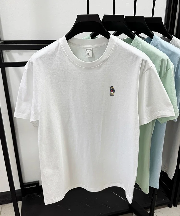 العلامة التجارية الموضة تيدي بير المطرزة تي شيرتات قصيرة الاكمام الرجال الصيف 100% القطن تنفس الشباب الكورية عادية جولة الرقبة #6