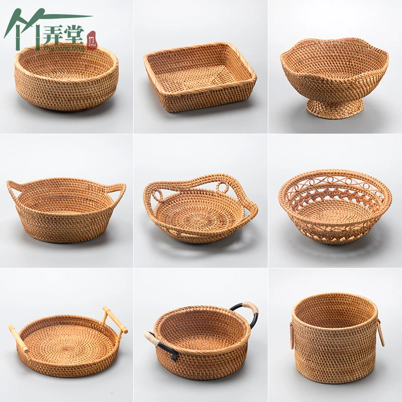 

Handmade Rattan Woven Fruit Basket, Tea Tray, Dried Fruit Snack Tray, Living Room Desktop Storage Basket, Vietnam Autumn