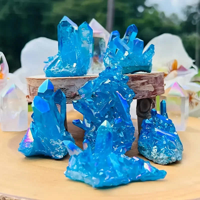 1 Sky Blue Circular Crystal Cluster - High-end electroplated DIY crystals for home and office decor, unique Valentine's Day