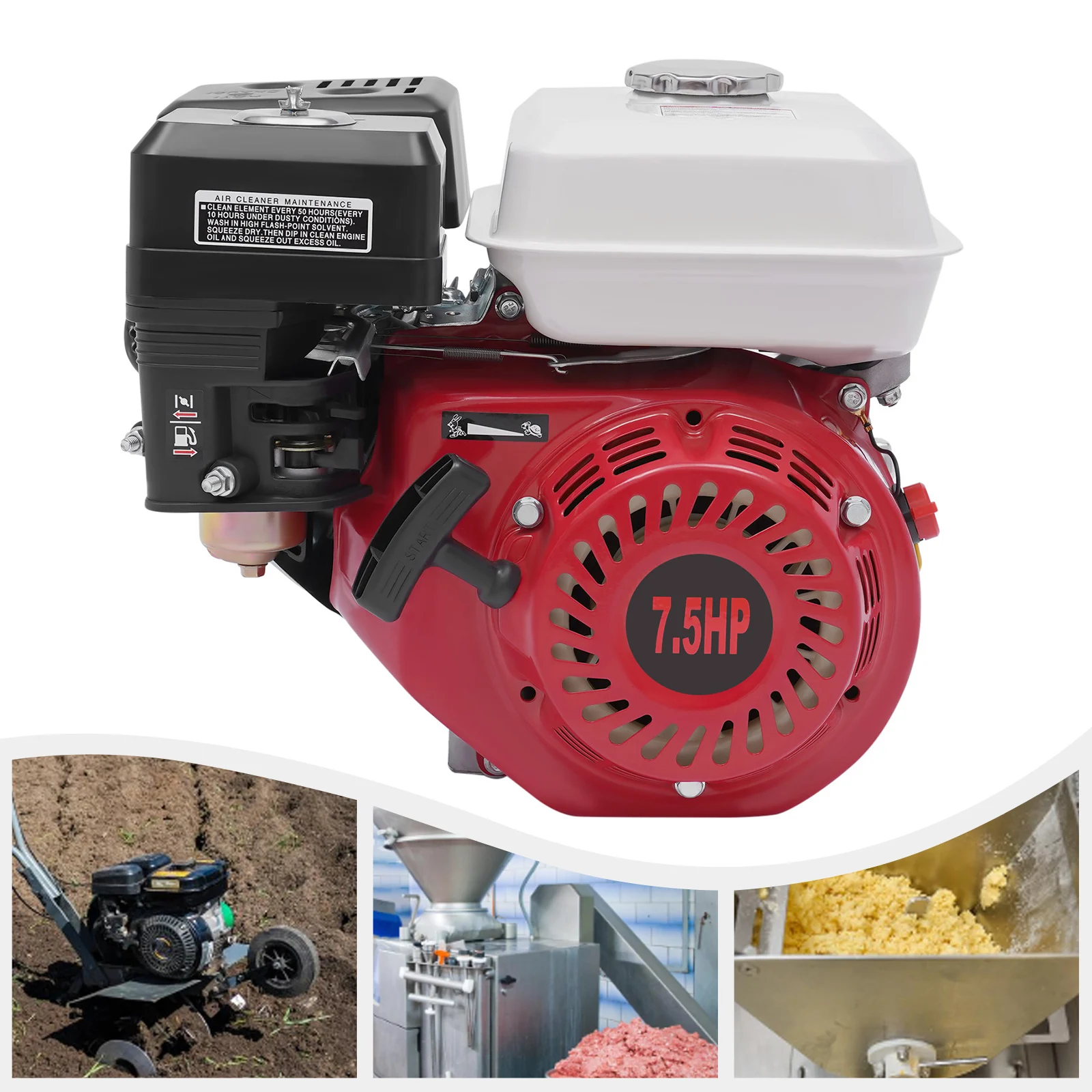 7.5 HP 4 Stroke Gas Petrol Motor Rotavator Gasoline Engine , OHV Single Cylinder Air Cooling