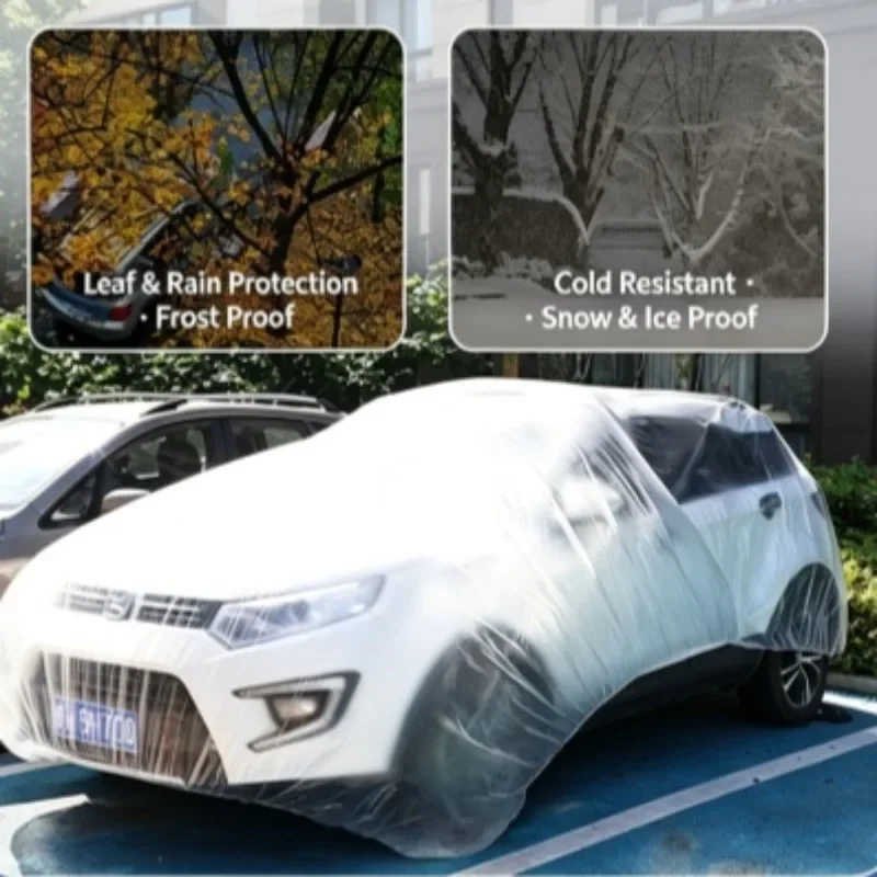 Portable Disposable Plastic Clear Car Cover Full Body Shield Dust Rain Snow Protection For Multiple Different Car Models