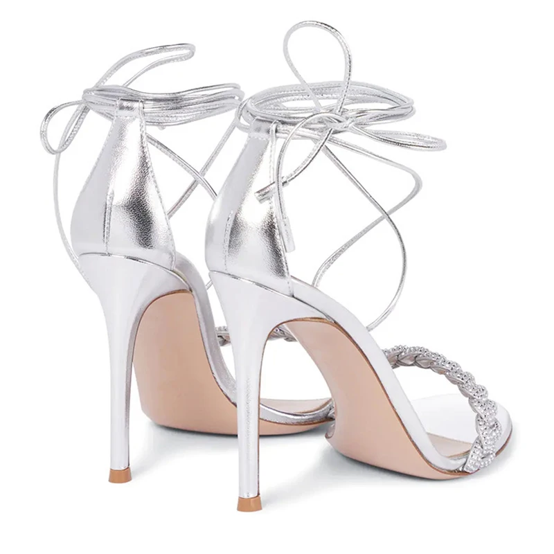 Stiletto Plus Size Sandals Women's Fashion Lace Up Round Toe High Heels Ladies High Heel Sandals Open Toe Shoes Plus Size