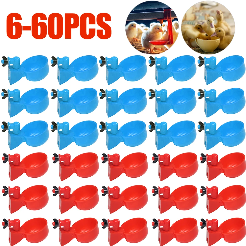 6-60pcs Chicken Duck Drinking Cup Automatic Drinker Chicken Feeder Plastic Poultry Farm Water Drinking Cups Easy Installation