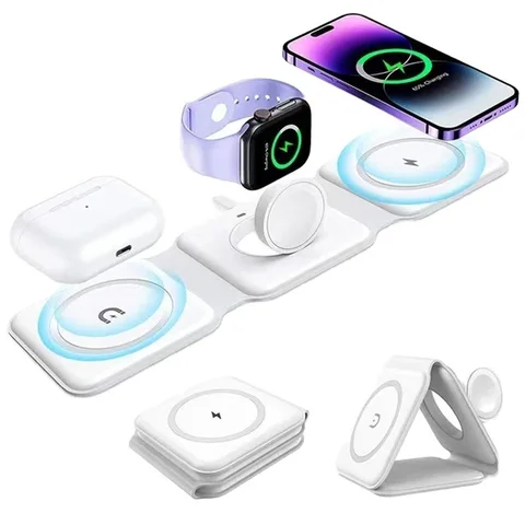 3-in-1 Magnetic Folding Wireless Charger, 15W Fast Charging, USB…