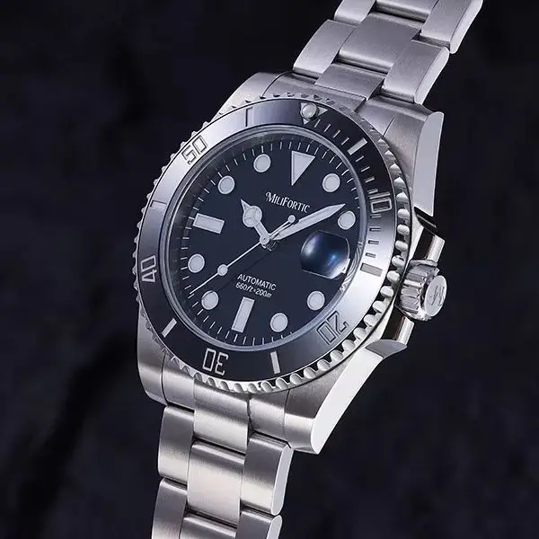 

Мужские автоматические часы Milifortic, 40 мм, механические наручные часы для дайвинга, водонепроницаемость 20ATM, светящиеся стрелки BGW-9, сапфировое стекло, механизм NH35