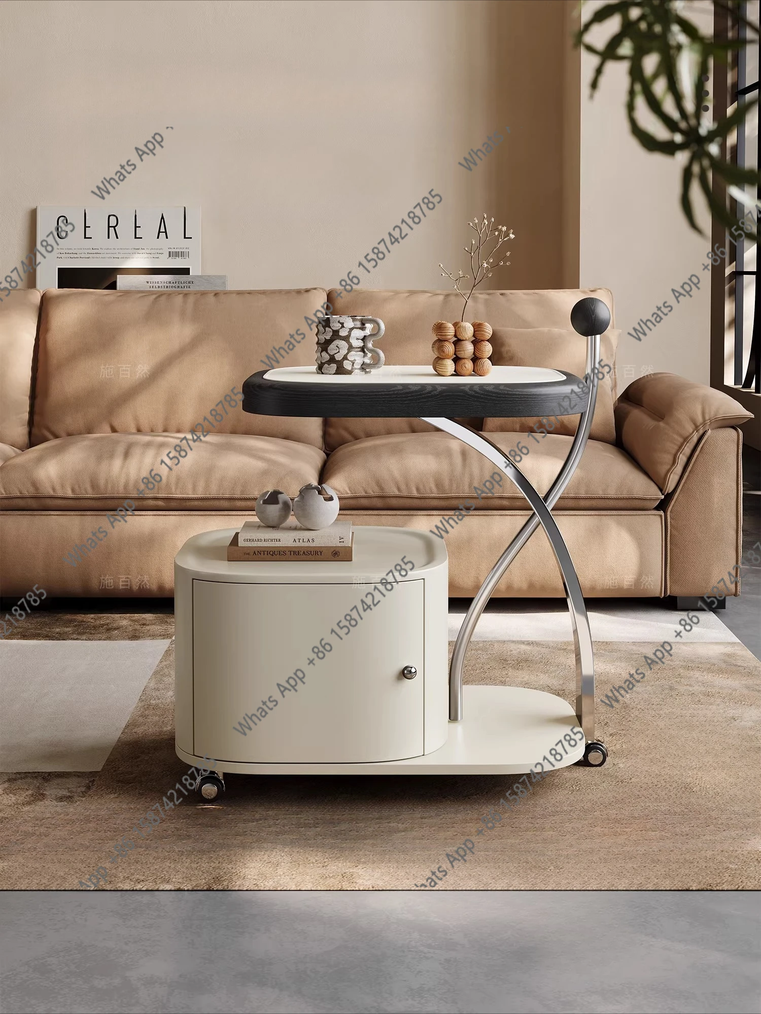 New living room mobile side few two-layer trolley home designer light luxury high-end balcony small coffee table dining car