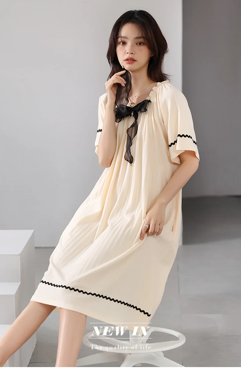Summer 2022 pure cotton women's pajamas solid color short-sleeved five-cent dress dress can be worn outside the home clothes