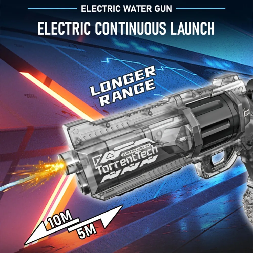 Revolver Electric Water Gun High Capacity Gun with LED Muzzle Flash Summer Outdoor Beach Swimming Pool Water Blasters Toy