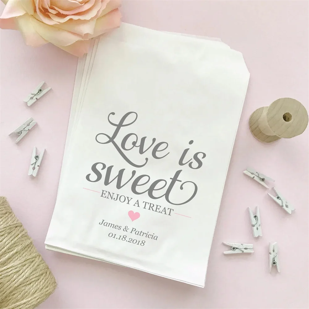 50 Love is sweet bags - Love is sweet take a treat bag - Wedding candy bar bags - Bridal shower candy bags