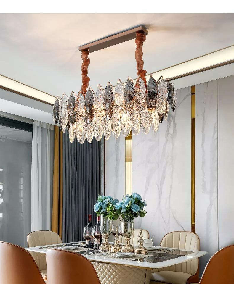 

Modern luxury living room chandelier round smoky gray crystal indoor handing lamp gold led bedroom home decoration light fixture