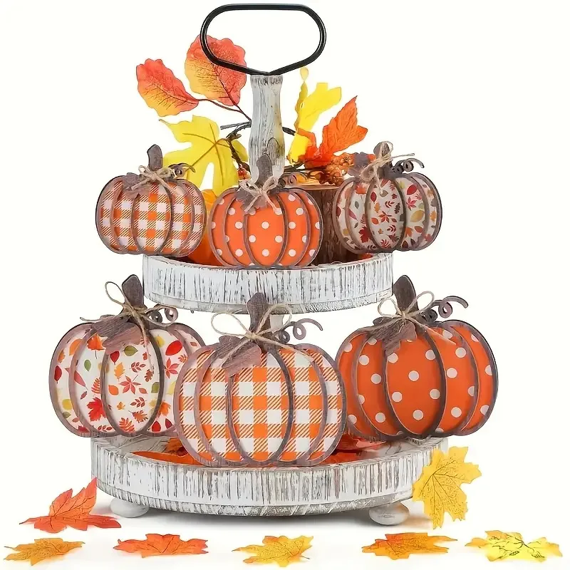 6 قطع خمر اليقطين الخريف البرتقالي البني سماط وضع الطعام محور فو الخشب حزب مزرعة ديكور المنزل