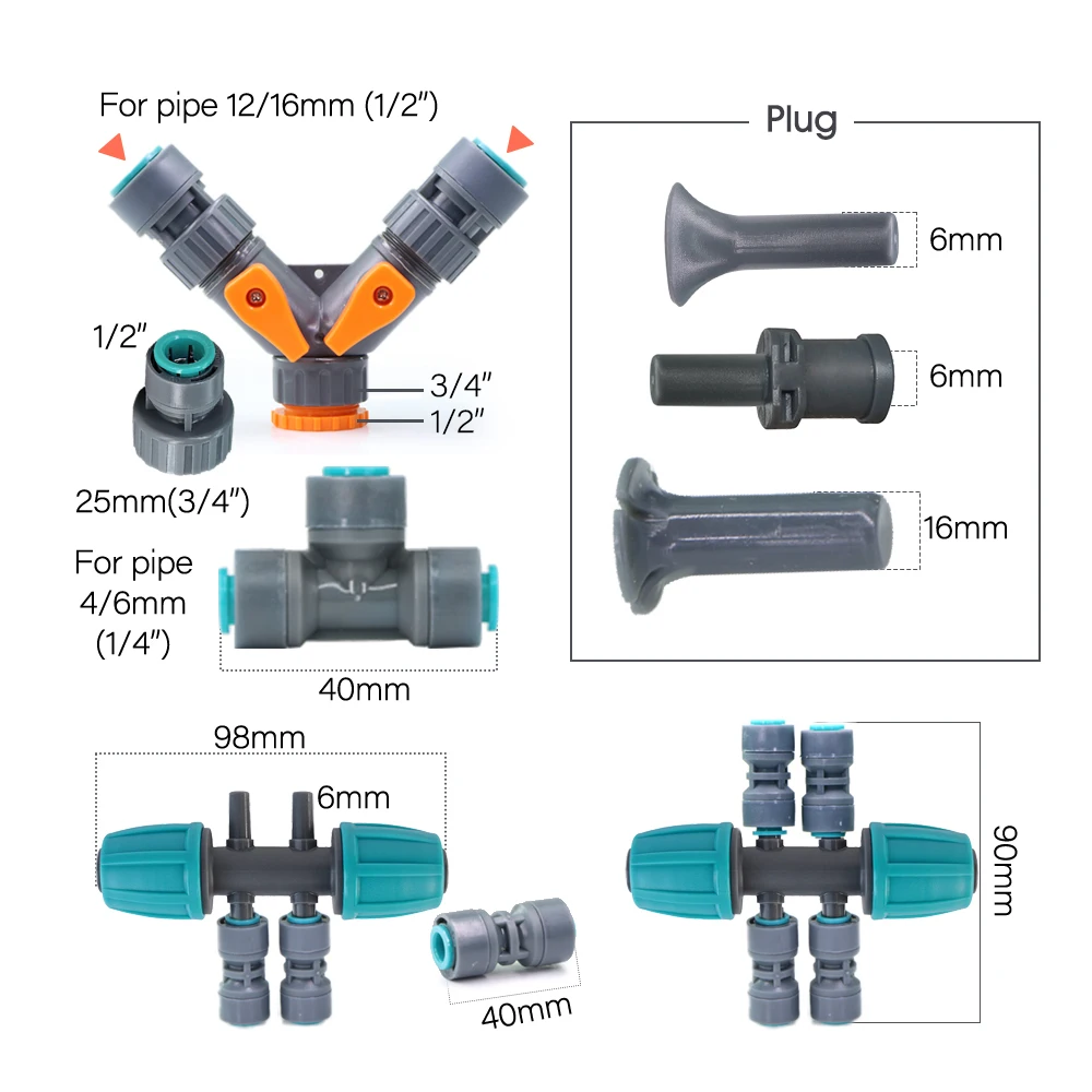 Greenhouse Micro Drip Irrigation Kit 1/4 1/2 Inch Tube Adjustable Nozzle Emitters Quick Connect Garden Automatic Watering System