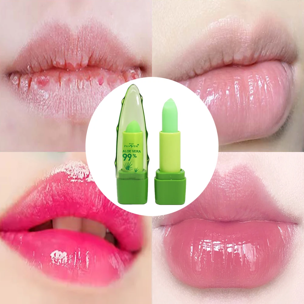 Feuchtigkeit spendende Aloe Vera Farbe Lippenstift Temperatur Farbwechsel Lippen balsam lang anhaltende wasserdichte pflegende Lippen koreanische Kosmetik